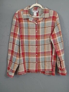 PENDELTON Linen Plaid Long Sleeve Button Down Collared Shirt Size XL